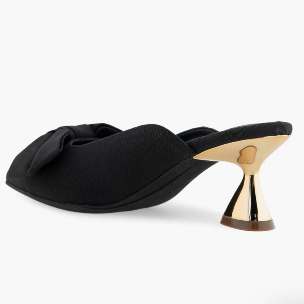 Aerosoles Juju Pointed Toe Mule Bow Gold Metallic Heel Black Fabric 11 - Picture 2 of 9